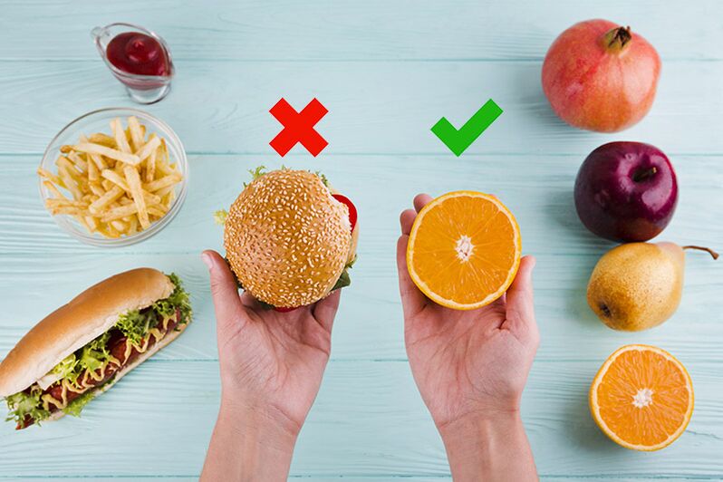เพื่อลดน้ำหนักของว่างอาหารจานด่วนจะถูกแทนที่ด้วยผลไม้